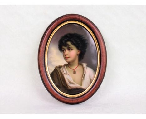 After Gustav Karl Ludwig Richter (German 1823-1884), a hand painted on porcelain portrait plaque, depicting a Neapolitan fish