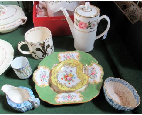 A Royal Worcester 1960's Royal Garden coffee pot, together with a Limoges hand painted trefoil dish, a Minton square plate, a