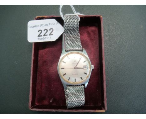 A Gentleman's Omega wristwatch, the champagne dial with baton numerals, date adjust and sweep seconds hand, waterproof stainl