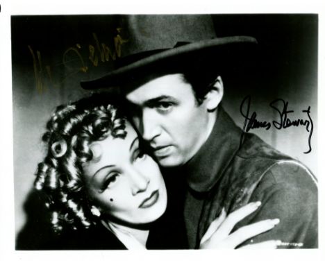 DESTRY RIDES AGAIN: Signed 10 x 8 photograph by both James Stewart (Thomas Jefferson 'Tom' Destry Jr) and Marlene Dietrich (F