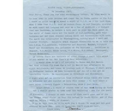 GARNETT DAVID: (1892-1981) British writer, a prominent member of the Bloomsbury Group. T.L.S., David, one page, 4to (folding 