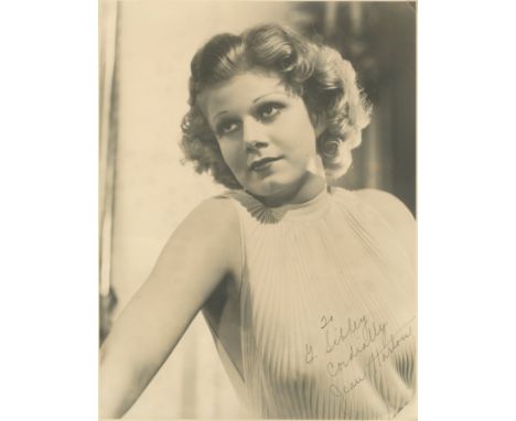 [HARLOW JEAN]: (1911-1937) American actress &amp; sex symbol. A good vintage signed and inscribed 9.5 x 12.5 photograph, the 