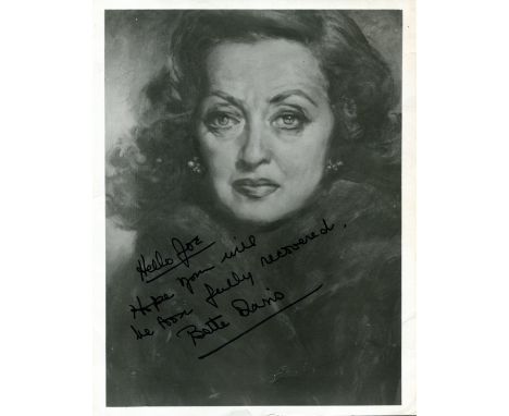 DAVIS BETTE: (1908-1989) American actress, Academy Award winner. Signed and inscribed 8 x 10 photograph, the image being a re