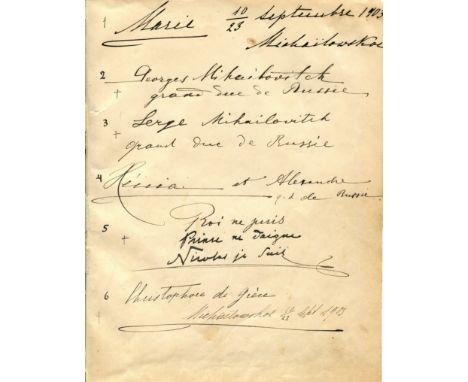 RUSSIA: A good, small selection of four 8vo pages removed from an album bearing seventeen signatures, to the rectos and verso
