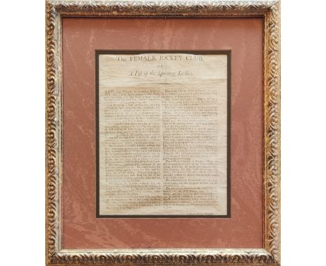 [PROSTITUTION]: A printed broadside entitled The Female Jockey Club, or A List of the Sporting Ladies, one page, 4to, Newcast