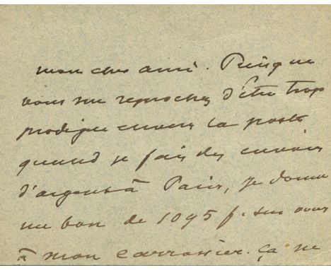 DUMAS ALEXANDRE Fils: (1824-1895) French Author and Dramatist. A.L.S., `A. Dumas´, two pages, to a 4.5 x 3.5 grey oblong card