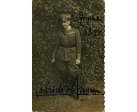 D'ANNUNZIO GABRIELE: (1863-1938) Italian poet & playwright. Vintage signed postcard photograph of D'Annunzio standing outdoor