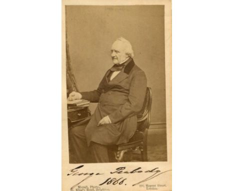 PEABODY GEORGE: (1795-1869) American financier and philanthropist. Vintage signed sepia carte-de-visite photograph, the album
