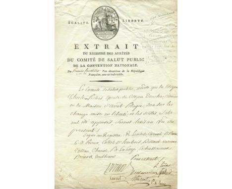 COMMITTEE OF PUBLIC SAFETY: A good D.S., by seven members of the Committee of Public Safety, one page, folio, 18th August 179