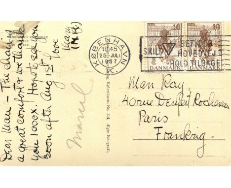 DUCHAMP MARCEL: (1887-1968) French painter and sculptor. L.S., Marcel, in pencil, to the verso of a picture postcard depictin