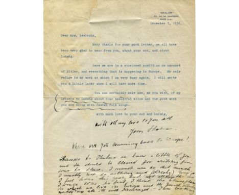 ASCH SHALOM: (1880-1957) Polish-Jewish novelist and dramatist in the Yiddish language. T.L.S., Shalom, one page, 4to, Nice, 7