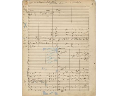 BIZET GEORGES: (1838-1875) French Composer. Rare Autograph Musical score by Bizet, four pages, large folio score page, n.p. ,