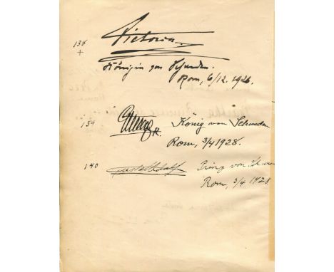 GUSTAV V: (1858-1950) King of Sweden 1907-50. A bold, dark fountain pen ink signature ('Gustav R, Konig von Schweden') to the