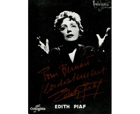 PIAF EDITH: (1915-1963) French Singer. Vintage signed and inscribed 5 x 7 photograph of Piaf, the promotional Columbia image 