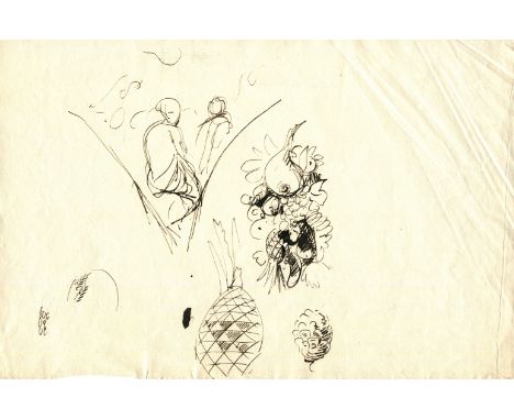 DELACROIX EUGENE: (1798-1863) French Romantic Artist. A series of original black pen and ink sketches in the hand of Delacroi