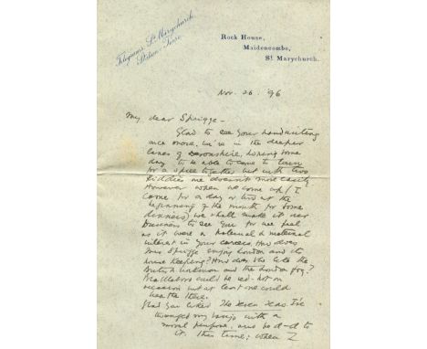 KIPLING RUDYARD: (1865-1936) English writer, Nobel Prize winner for Literature, 1907. A.L.S., Rudyard Kipling, two pages, 8vo