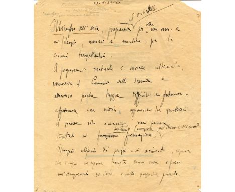 MUSSOLINI BENITO: (1883-1945) Italian Fascist Dictator of World War II. Executed. An excellent and rare Autograph Manuscript 