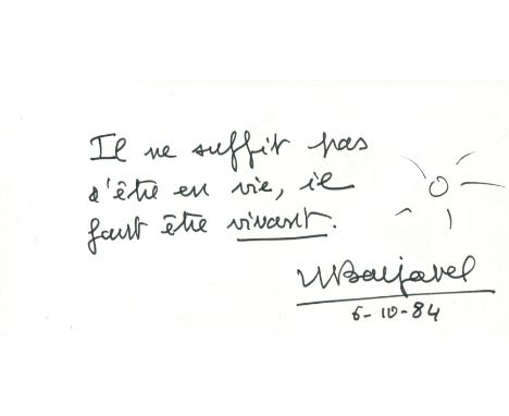 BARJAVEL RENÉ: (1911-1985) French science fiction Author. A bold black ink Autograph Statement signed `R. Barjavel´, one page