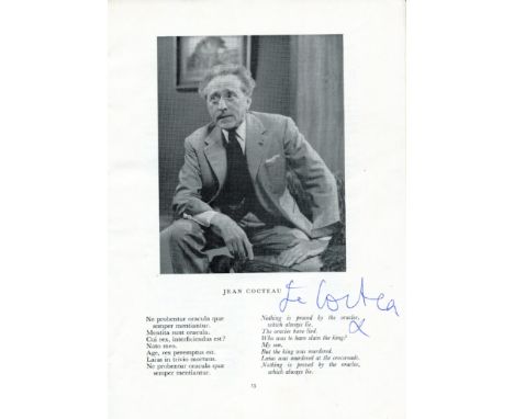 COCTEAU JEAN: (1889-1963) French Writer, Playwright, Artist, Designer &amp; Filmmaker. A printed 8vo programme for a performa
