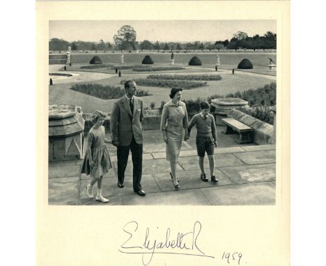 ELIZABETH II: (1926-     ) Queen of the United Kingdom since 1952. Vintage signed Christmas greetings card, the stiff cream s
