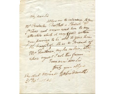 WORDSWORTH WILLIAM: (1770-1850) English Romantic poet who served as Poet Laureate 1843-50. A.L.S., Wm Wordsworth, one page, 4