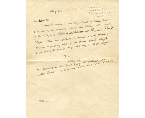YEATS W. B.: (1865-1939) Irish poet & dramatist, Nobel Prize winner for Literature, 1923. A.L.S., W B Yeats, one page, small 