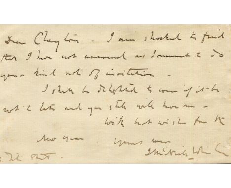 WHISTLER JAMES ABBOTT MCNEILL: (1834-1903) American painter. A.L.S., J McNeill Whistler, on one side of a correspondence card