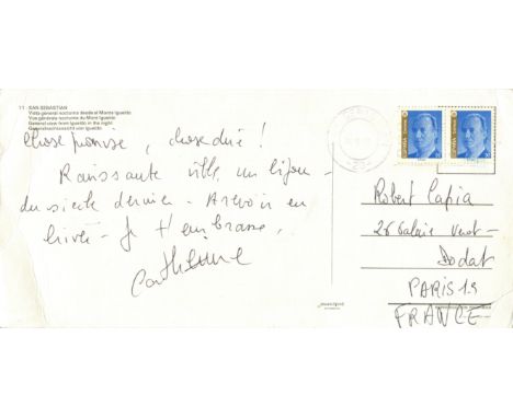 DENEUVE CATHERINE: (1943-&nbsp;&nbsp;&nbsp;&nbsp; ) French actress and model. A.L.S., Catherine, to the verso of a colour pic