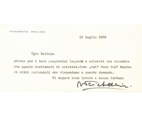FELLINI FEDERICO: (1920-1993) Italian film director, Academy Award winner. T.L.S., Federico Fellini, on one side of his perso