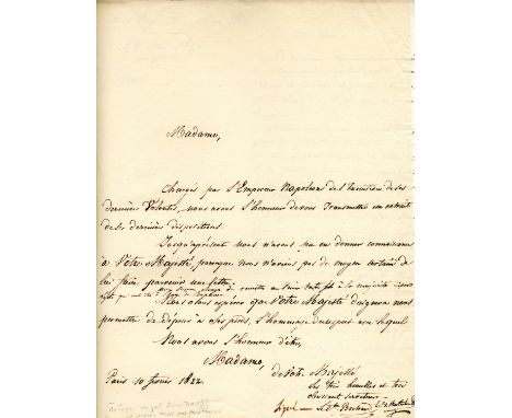 [NAPOLEON] BERTRAND HENRI GATIEN & MONTHOLON CHARLES TRISTAN: An exceptional archive of seven letters of historical content, 