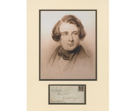 DICKENS CHARLES: (1812-1870) English novelist. Autograph envelope (front panel only) signed, addressed by Dickens to Mrs. [El