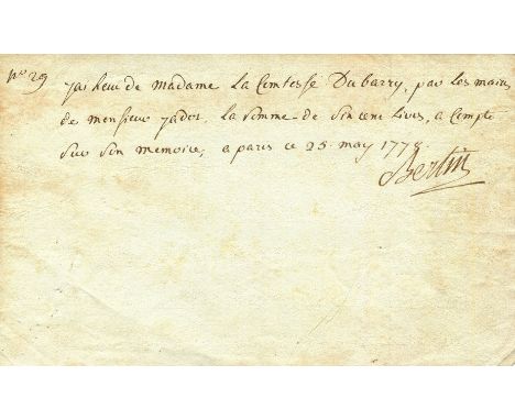 Madame du Barry makes a payment to Marie Antoinette’s dressmaker BERTIN ROSE: (1747-1813) French Marchande de modes (milliner