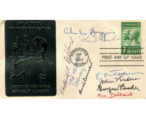 NOBEL PRIZE WINNERS: An excellent multiple signed commemorative cover issued in honour of the Mayo Brothers and featuring a p