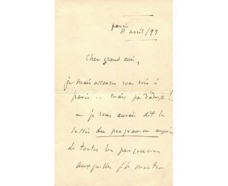 MASSENET JULES: (1842-1912) French Composer. A good A.L.S., `Massenet´, a large signature, two pages, written to the first an