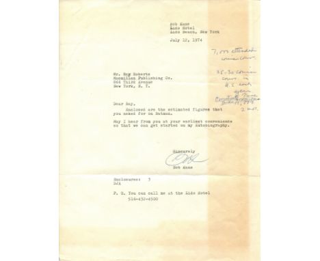 KANE BOB: (1915-1998) American comic book writer and animator, co-creator of the superhero Batman. A brief T.L.S., Bob, one p