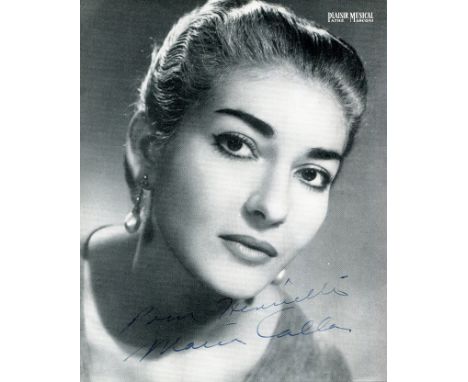 CALLAS MARIA: (1923-1977) American-born Greek soprano. Vintage signed and inscribed 5.5 x 7 printed paperstock photograph, ev