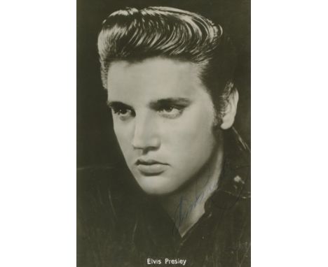 PRESLEY ELVIS: (1935-1977) American Rock and Roll Singer. Vintage signed German postcard photograph by the King of Rock and R