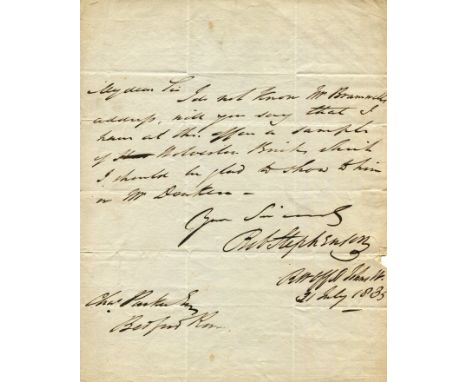 STEPHENSON ROBERT: (1803-1859) English civil engineer and designer of locomotives, the only son of George Stephenson, the 'fa