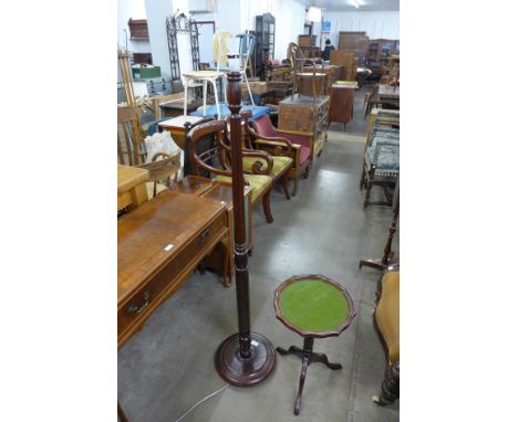 A mahogany tripod wine table and a standard lamp 