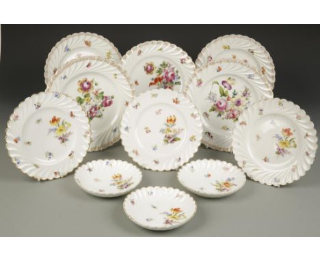 A CARL KNOLL CARLSBAD PART TEA SERVICE, painted with floral decoration within twisted fluted borders and gilt rims, impressed