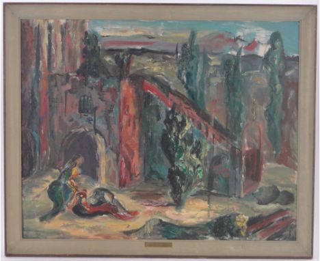 Harry Graham Jacobs,oil on canvas, continental villa gardens, 24" x 30", framed.