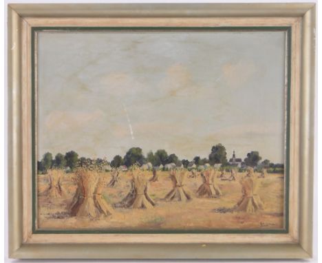 K L Gost,oil on canvas, corn stukes, signed, 16" x 20", framed.