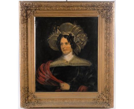 19th century oil on canvas, portrait of a woman, unsigned, 30" x 25", framed.