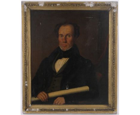 Mid 19th century oil on canvas, portrait of a man, unsigned, 30" x 25", framed.