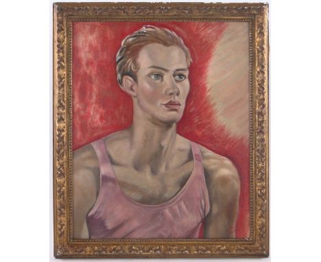 Oil on canvas laid on board, portrait of a young man, modern, 24" x 19", framed.