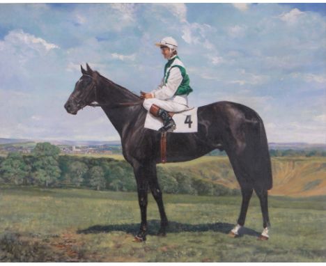 A Clarence Paul,oil on canvas, portrait of the race horse Known Fact, winner of the 2000 Guineas with Willie Carson, signed a
