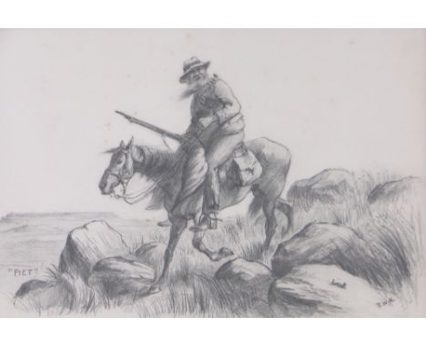 South African School19th century pencil drawing, General Piet Kronje (Boer War) signed with initials R W H, 12" x 18" framed