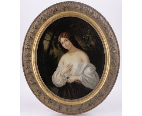 A 19th century reverse painting behind glass,portrait of a young woman, unsigned, 17.5" x 15" framed