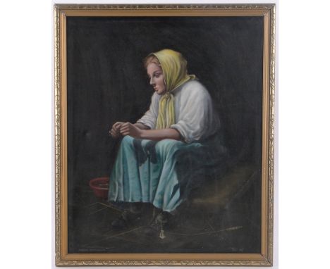 Frederick Wakeham-SmithOil on canvas, portrait of a woman "Displaced person" signed & dated 1947, 28" x 23" framed