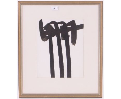 Pierre Soulages (Born 1919),original lithograph, Gestural calligraphic image 1970, 12" x 9.5", framed.